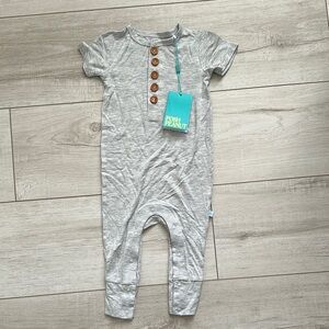 Posh Peanut Gray One-Piece Romper with Wood Buttons